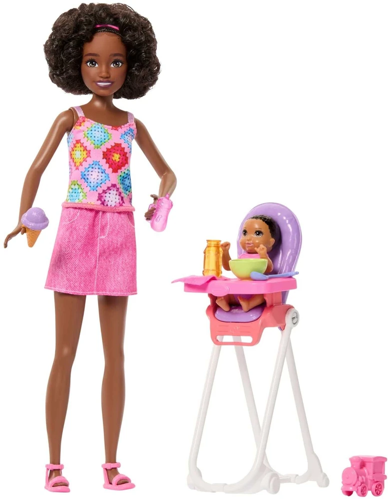 Mattel Barbie Babysitter Skipper lėlės rinkinys su kūdikiu ir maitinimo kėdute