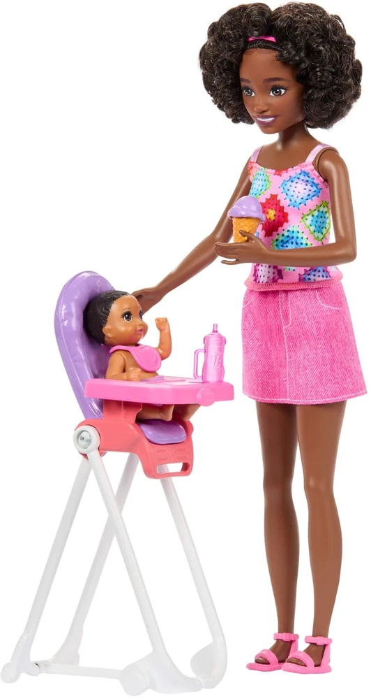 Mattel Barbie Babysitter Skipper lėlės rinkinys su kūdikiu ir maitinimo kėdute