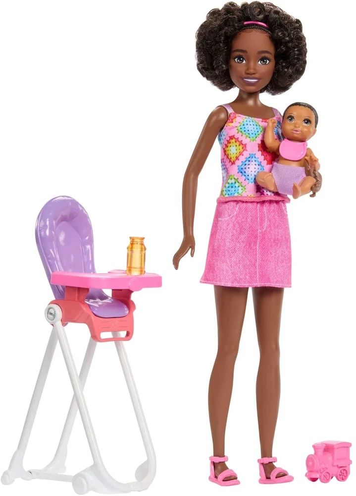 Mattel Barbie Babysitter Skipper lėlės rinkinys su kūdikiu ir maitinimo kėdute