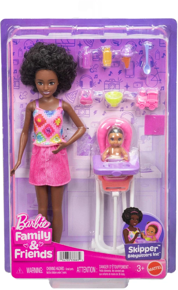 Mattel Barbie Babysitter Skipper lėlės rinkinys su kūdikiu ir maitinimo kėdute