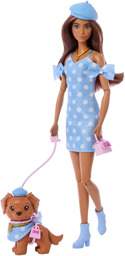 Mattel BARBIE TWINNING LOOKS tamsiaplaukės lėlės ir šunelio rinkinys (JFP38)