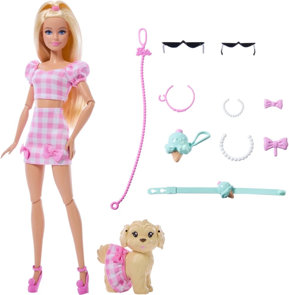 Mattel BARBIE TWINNING LOOKS šviesiaplaukės lėlės ir šunelio rinkinys (JFP36)