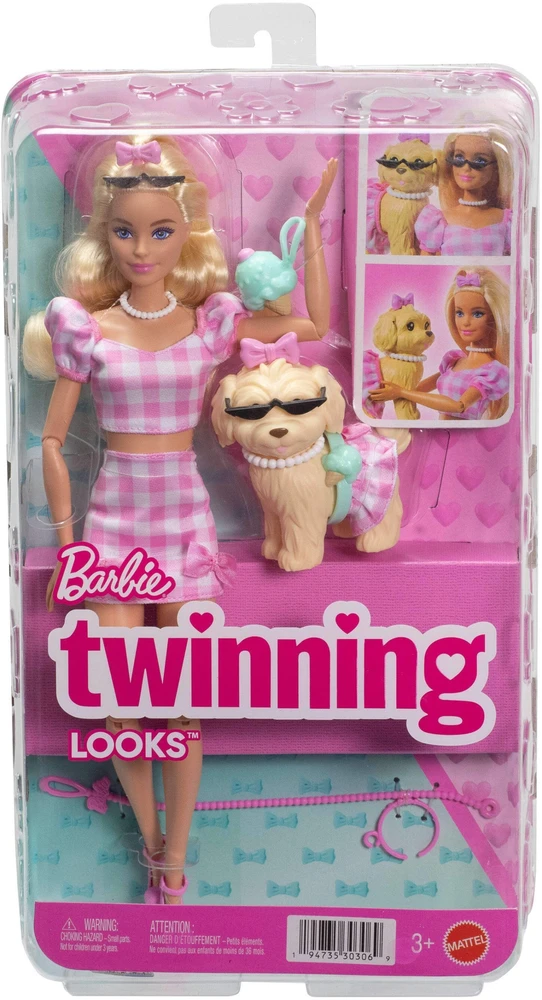 Mattel BARBIE TWINNING LOOKS šviesiaplaukės lėlės ir šunelio rinkinys (JFP36)