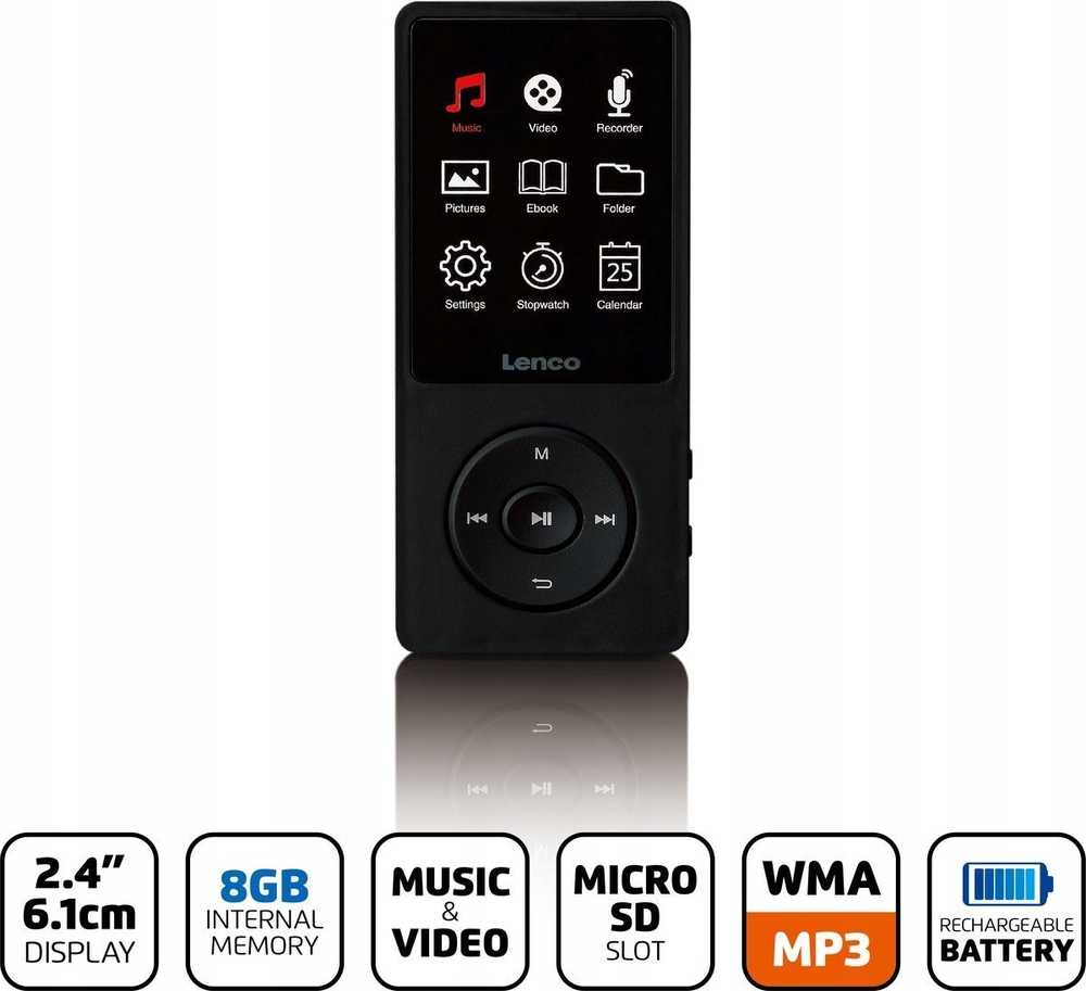 Lenco Xemio-669BK MP4 grotuvas su dużym wyświetlaczem Akku 8GB pilka