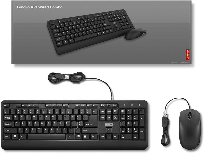 Klaviatūra ir pelė Lenovo 160 Klaviatūra Dołączona Myszka USB US English Juodas