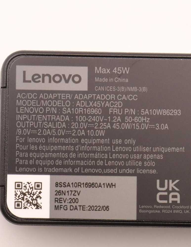 Nešiojamojo kompiuterio maitinimo adapteris Lenovo 45 W, (5A10W86293)
