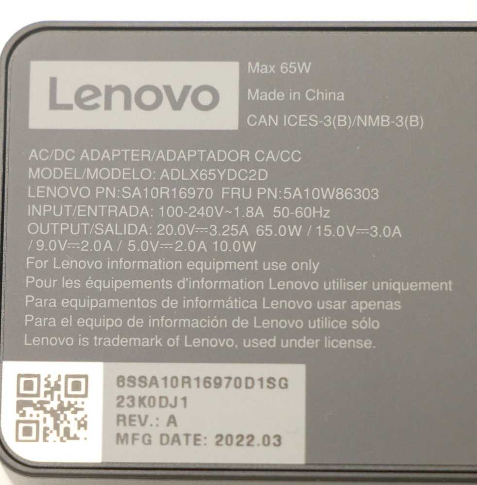 Nešiojamojo kompiuterio maitinimo adapteris Lenovo 65 W, 3.25 A, (5A10W86303)
