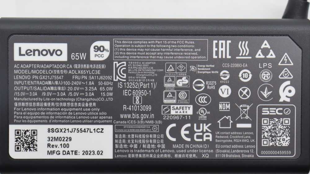 Nešiojamojo kompiuterio maitinimo adapteris Lenovo 65 W, 3.25 A, (5A11J62092)