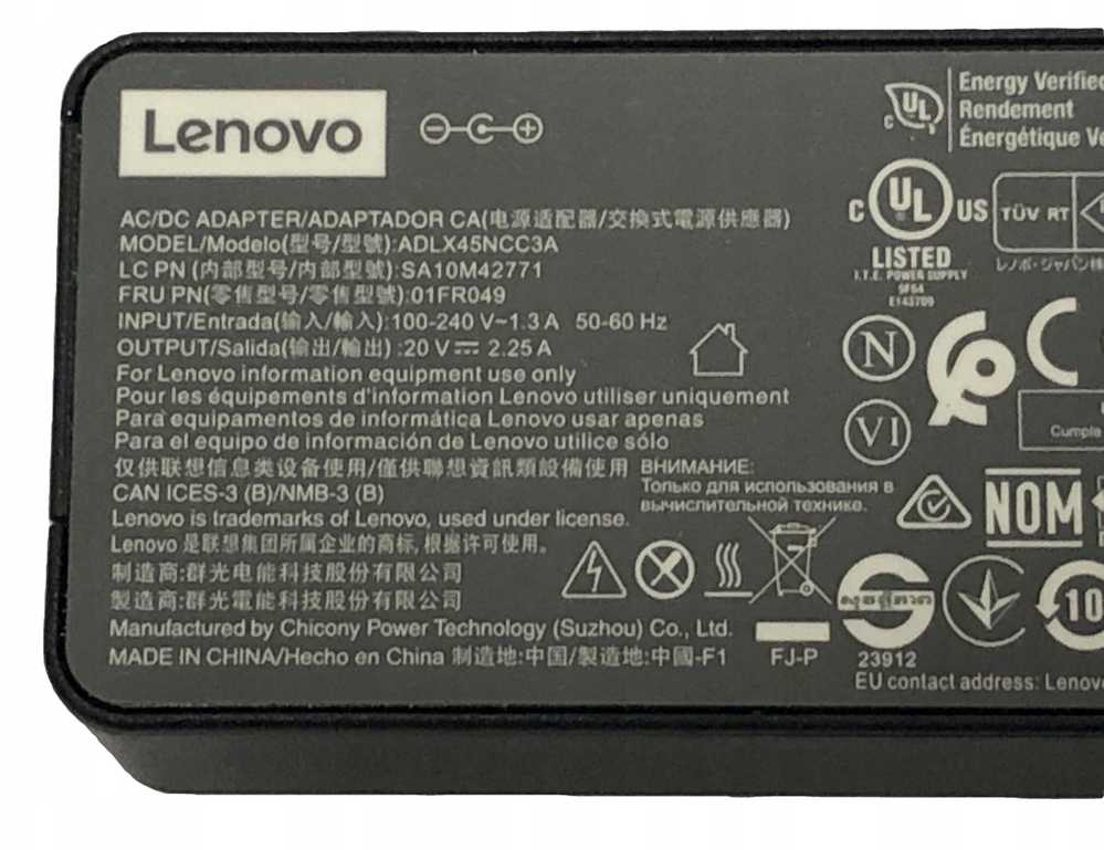 Nešiojamojo kompiuterio maitinimo adapteris Lenovo 45 W, 2.25 A, 20 V (SA10M42771)