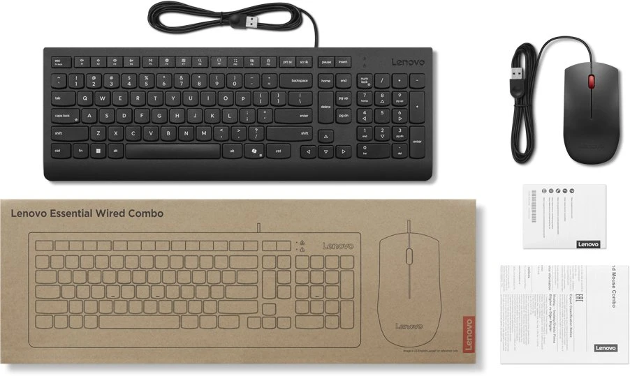 Lenovo Essential Klaviatūra su laidu ir pelė | Klaviatūros ir pelės rinkinys | su laidu | su pele | Nordic | Juodas