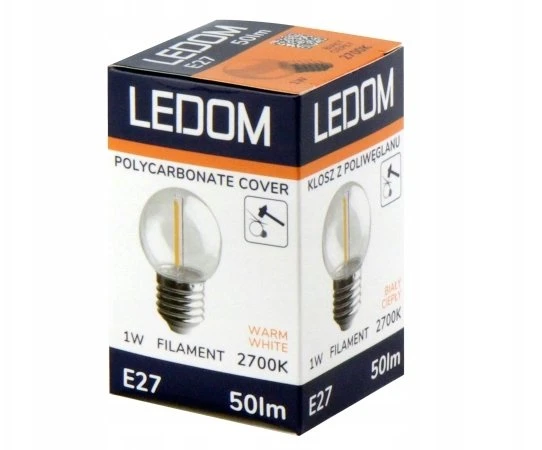 Lenovo Led Line Lemputė E27 230V G45 1W, FILAMENT, šiltai balta 2700K, 50lm, plastikinė