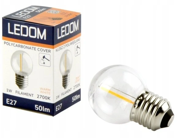 Lenovo Led Line Lemputė E27 230V G45 1W, FILAMENT, šiltai balta 2700K, 50lm, plastikinė