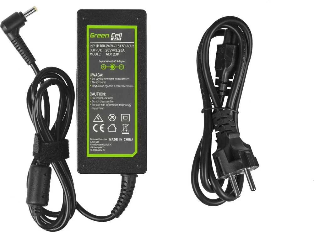 GREENCELL AD123P Žalias Cell PRO įkroviklis / kintamosios srovės adapteris, skirtas Lenovo 65W / 20V 3.25A / 4.0mm-1.7mm