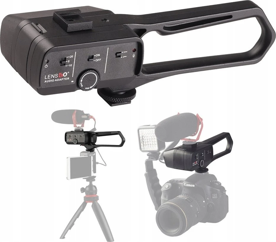 „LensGo Regulator“ garso stiprintuvas mikrofonui + fotoaparato rankenos stabilizatorius / D1l