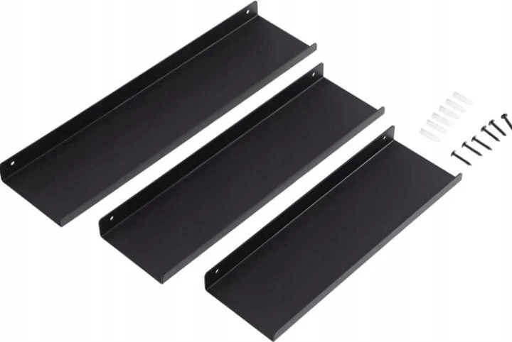 Leobert Sieninės lentynos, metalinės, juodos, 30–40 x 9 x 2,5 cm, 3 vnt.
