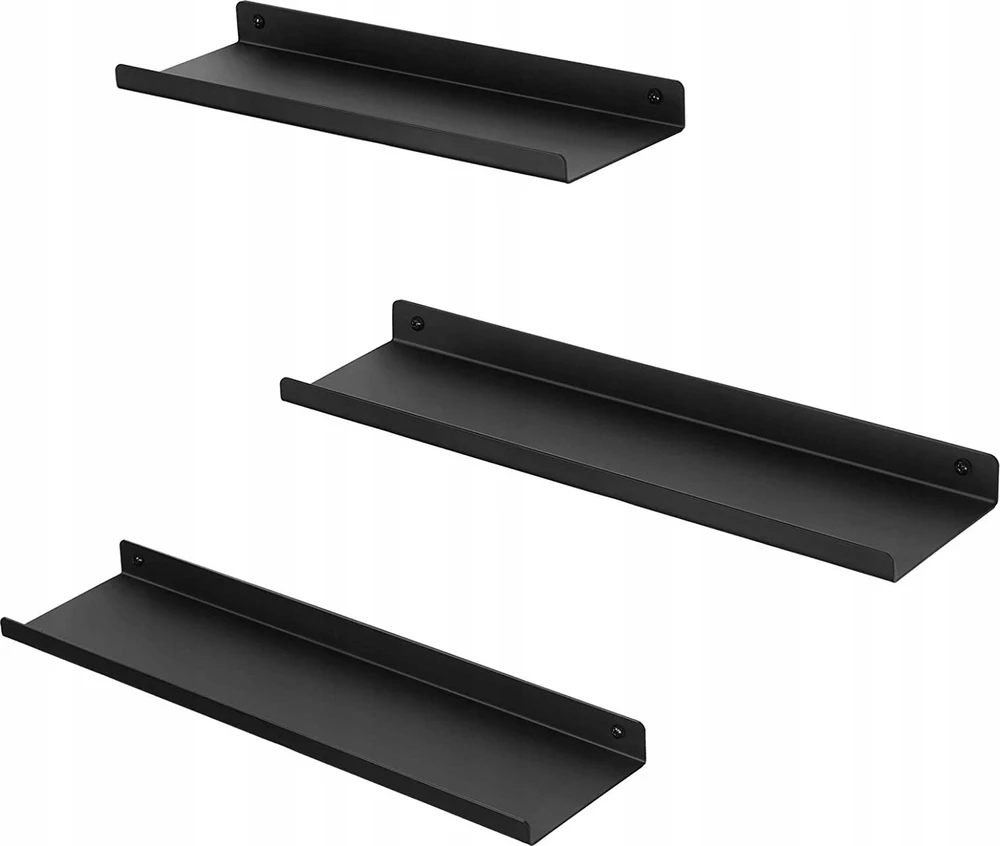 Leobert Sieninės lentynos, metalinės, juodos, 30–40 x 9 x 2,5 cm, 3 vnt.