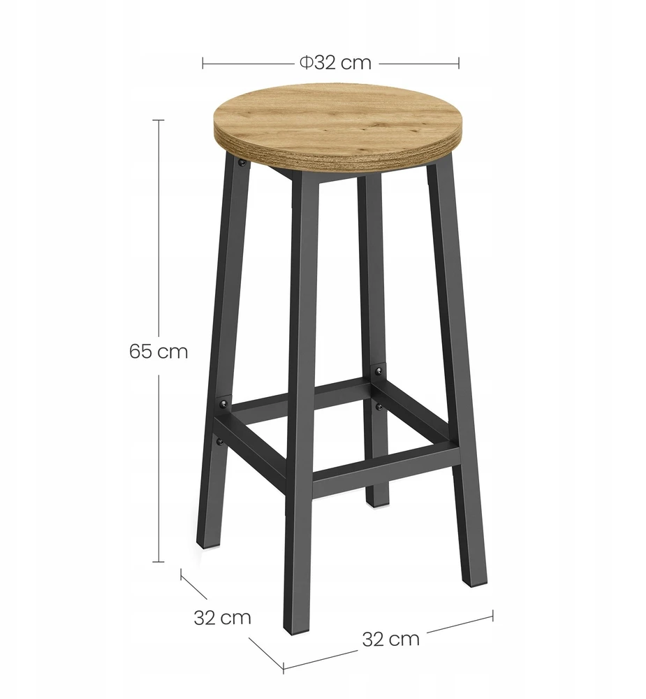 Valora Baro taburetė, ąžuolo artisan ir juodos spalvos, 65 cm