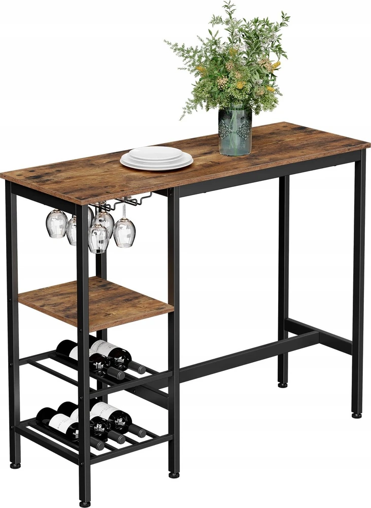 Leobert Baro stalas su laikikliais stiklinėms ir buteliams, rusvai juodas, 110 × 40 × 90 cm