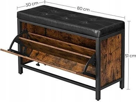 Leobert Batų spintelė su minkšta sėdyne, rusvai ruda ir juoda, 80 × 30 × 51 cm