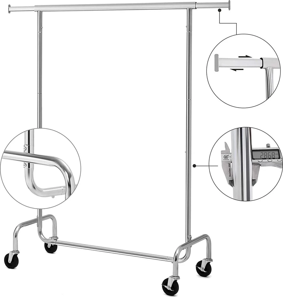 Songmics drabužių stovas, teleskopinis, chromuotas metalas, maksimalus svoris 130 kg, HSR11S