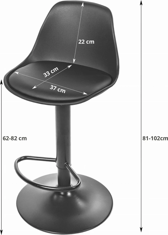 Leobert Baro kėdės HOGA, reguliuojamo aukščio, juodos, 81–102 cm, 2 vnt.