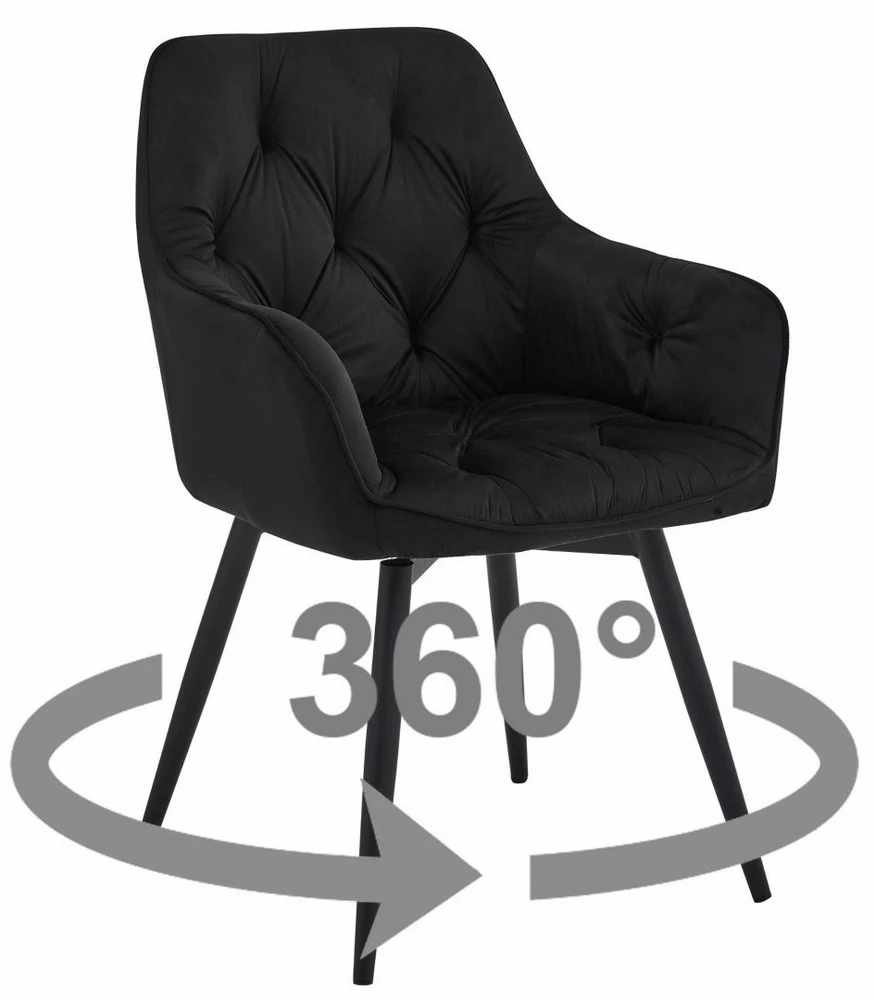 Leobert Biuro kėdė, veliūrinė, pasukama 360°, juoda, 56 × 61 × 84 cm