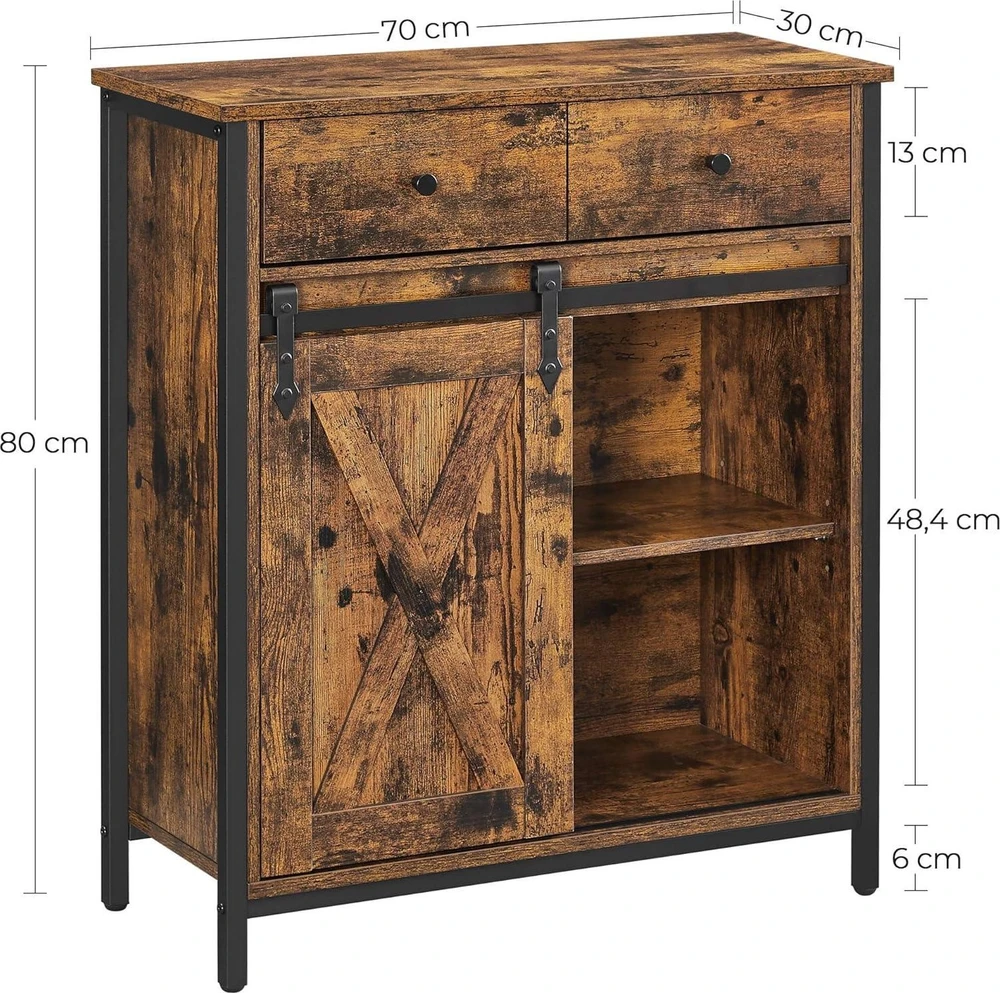 Leobert Komoda su slankiosiomis durelėmis ir 2 stalčiais,ruda / juoda, 70 × 30 × 80 cm