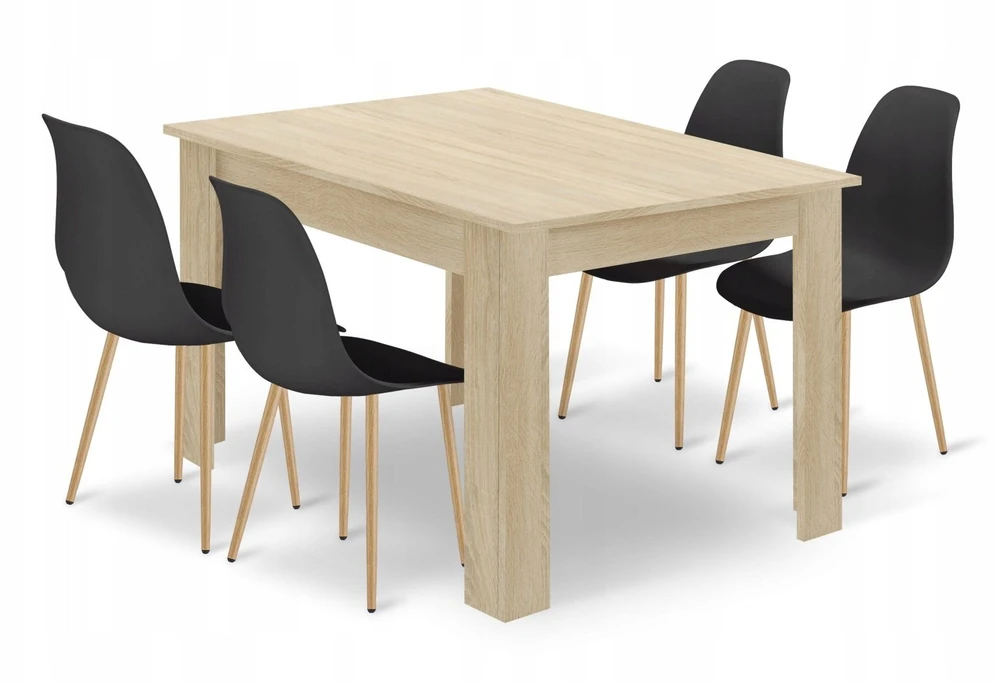 Lauko baldų komplektas Valora Stalo ir 4 kėdžių komplektas, ąžuolo sonoma / juodas, 120 × 80 × 75 cm