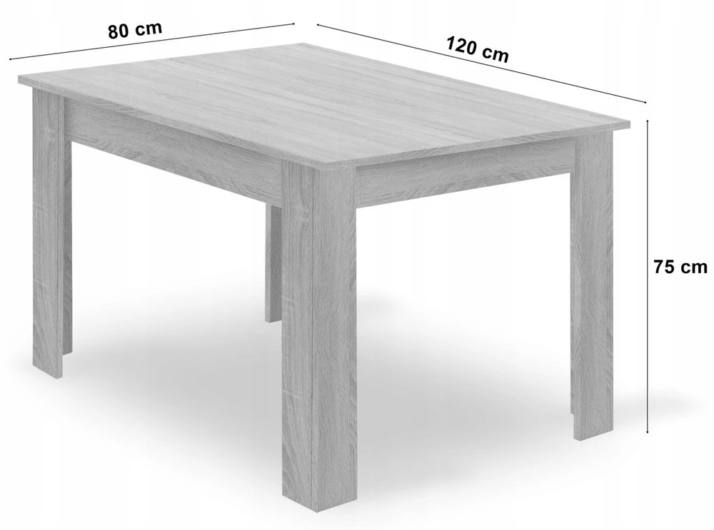 Lauko baldų komplektas Valora Stalo ir 4 kėdžių komplektas, ąžuolo sonoma / juodas, 120 × 80 × 75 cm