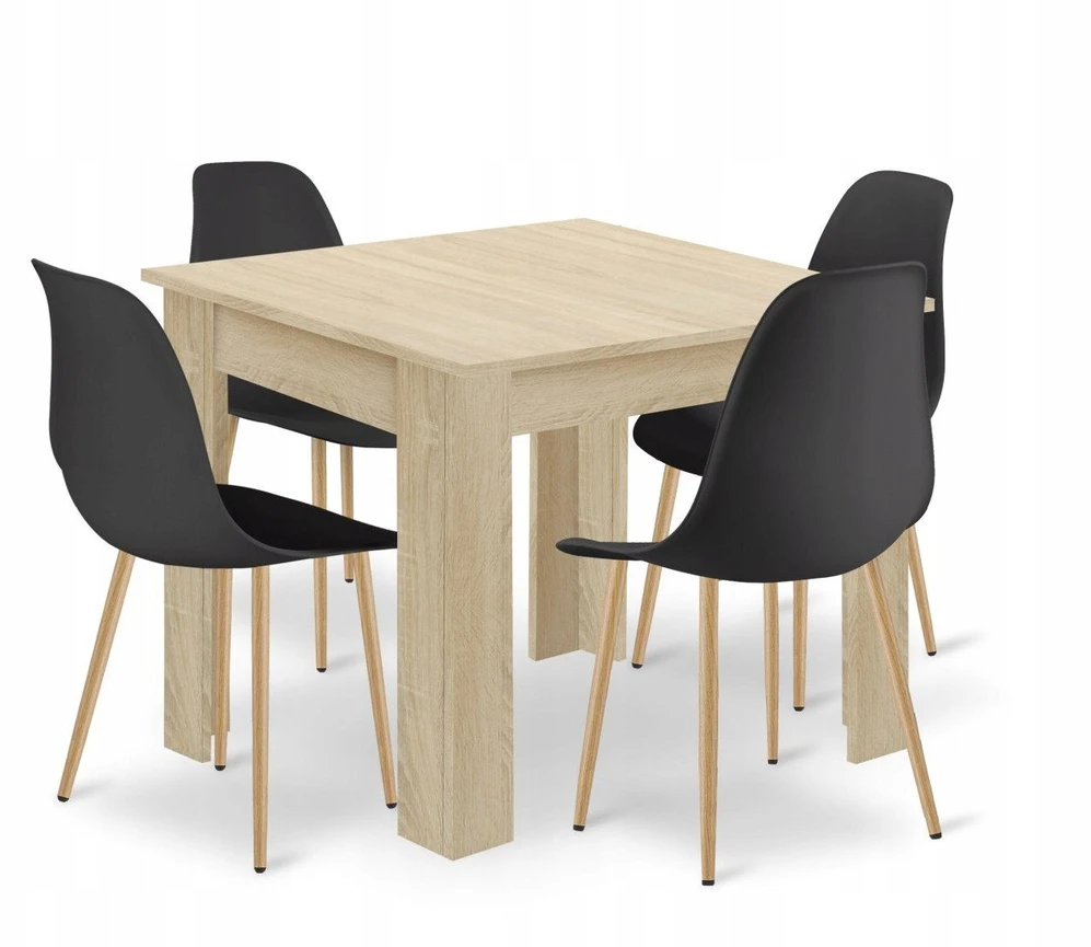 Lauko baldų komplektas Valora Baldų komplektas su 4 kėdėmis, ąžuolo sonomos ir juodos spalvos, 80 × 80 × 75 cm