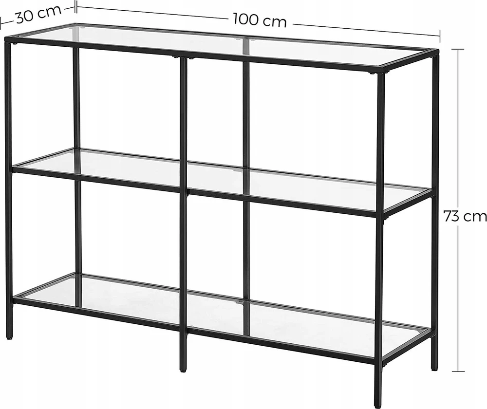 Leobert Konsolinis stalas su grūdinto stiklo lentynomis, juodas, 100 x 30 x 73 cm