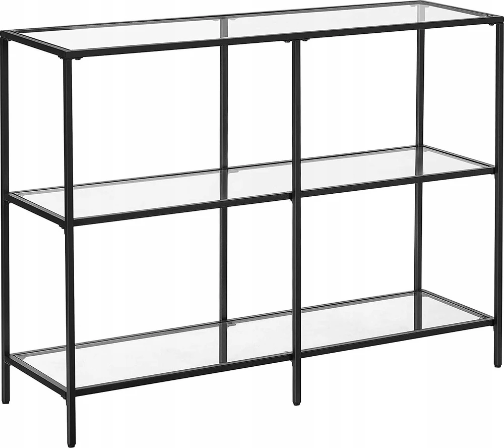 Leobert Konsolinis stalas su grūdinto stiklo lentynomis, juodas, 100 x 30 x 73 cm
