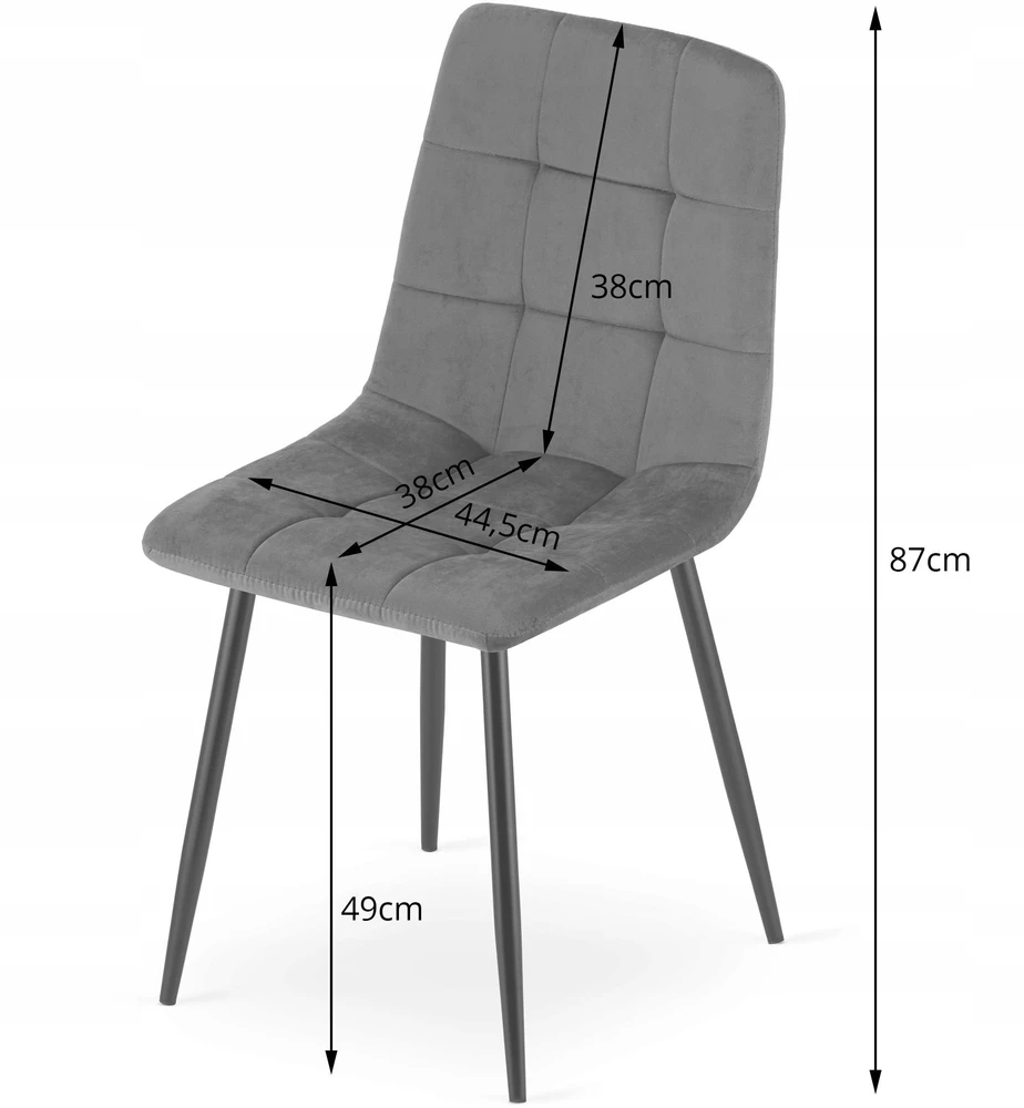 Leobert Kėdė su veliūriniu apmušalu ir metalinėmis medienos imitacijos kojomis, tamsiai mėlyna, 87 × 44,5 × 50,5 cm, 4 vnt.