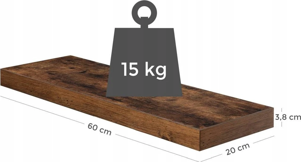 Leobert Sieninė lentyna, ruda, 60 x 20 x 3,8 cm