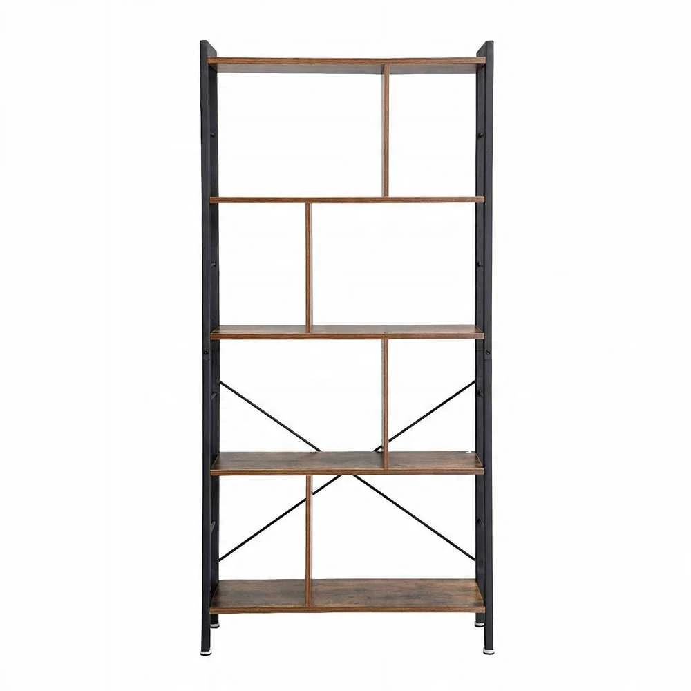 Leobert Atvira lentyna su 5 lentynomis, reguliuojamomis kojelėmis, ruda ir juoda, 74 x 30 x 154,5 cm