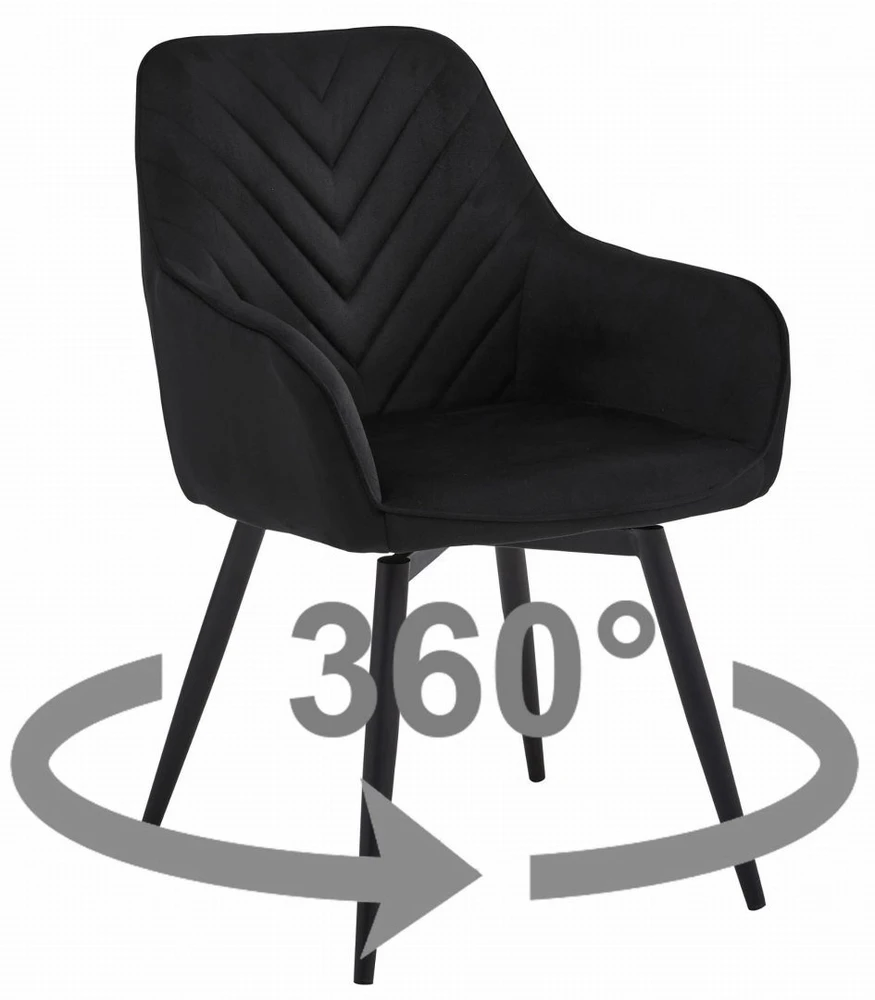 Valora Biuro kėdė aksominė, 360° sukama, juoda, 56 × 61 × 83,5 cm