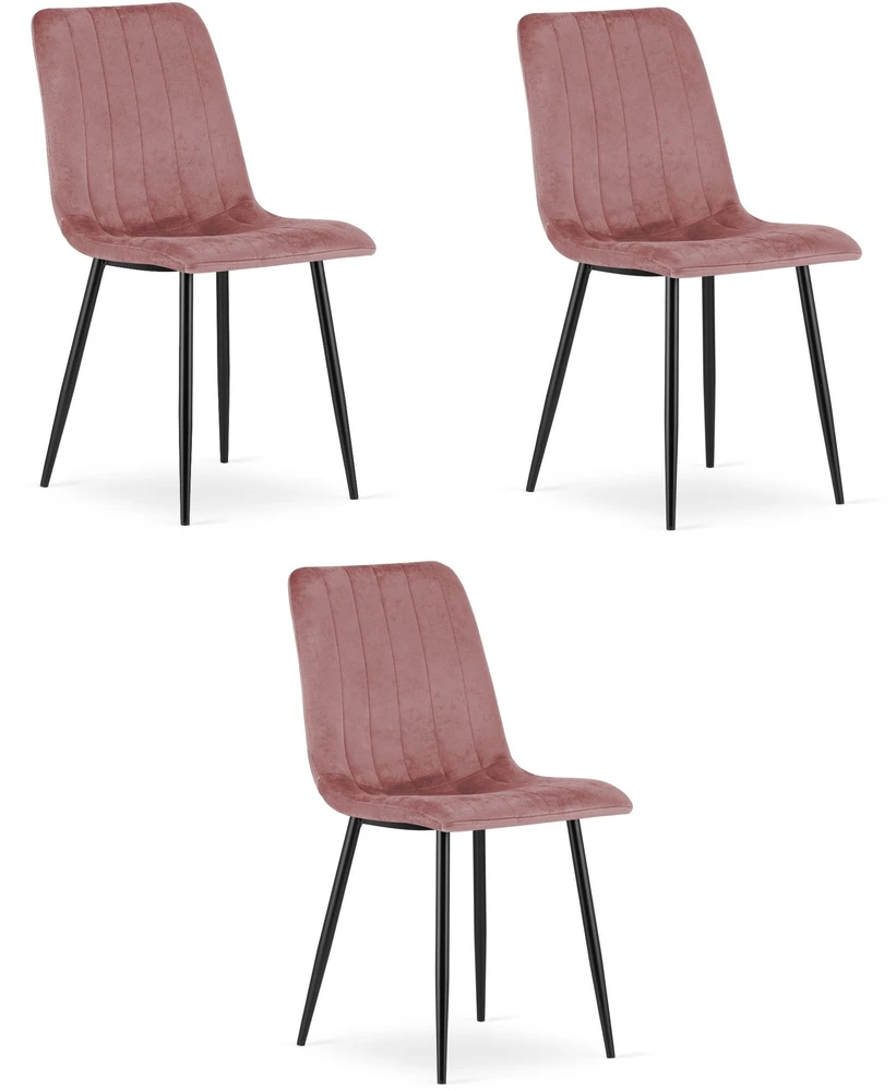 Leobert Kėdžių komplektas su velvetiniu apmušalu, rožinis, 87 cm, 3 vnt.