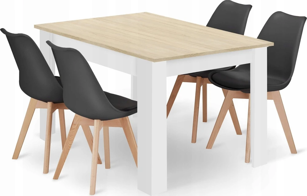 Lauko baldų komplektas Leobert Stalo ir 4 kėdžių komplektas, ąžuolo ir juodos spalvos, 120 × 80 × 75 cm