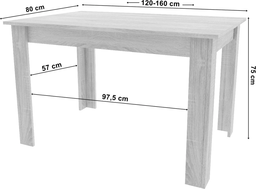 Leobert Stačiakampis išsiskleidžiamas stalas 120–160 × 80 cm