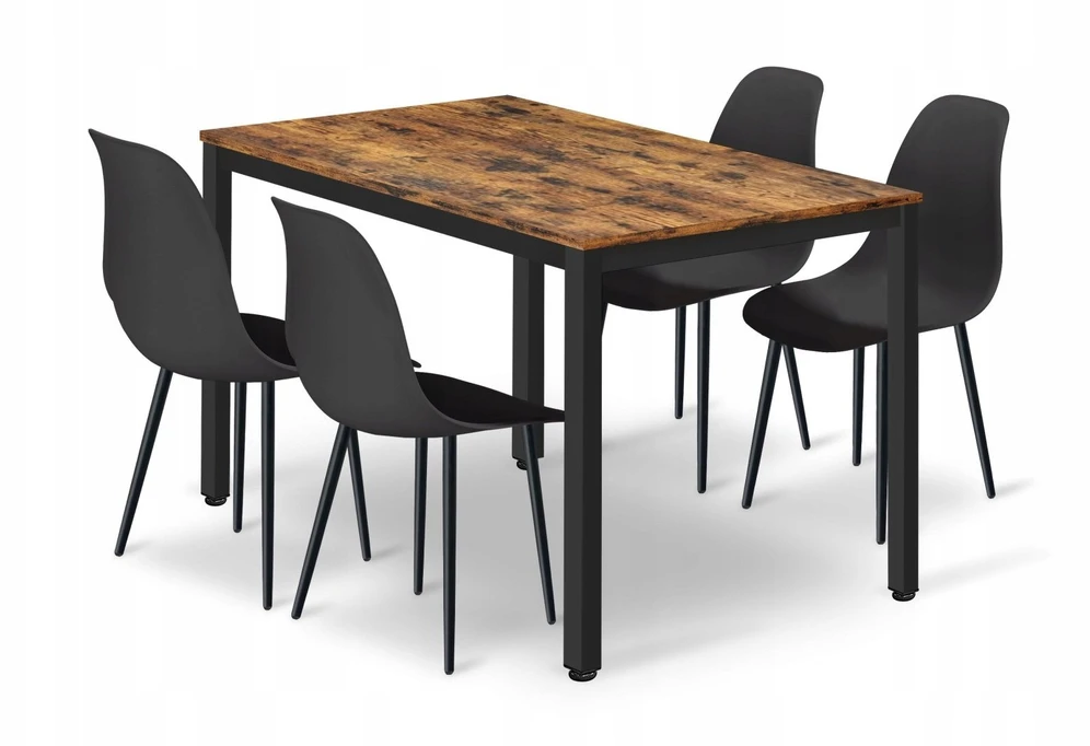 Lauko baldų komplektas Valora Baldų komplektas TESSA stalas ir 4 kėdės, rustikinės rudos ir juodos spalvos, 120 × 60 × 76 cm, 5 vnt.