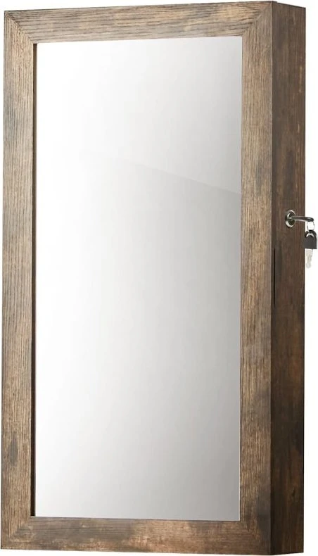 Valora Pakabinama papuošalų spintelė su veidrodžiu, ruda, 37 × 10 × 67 cm