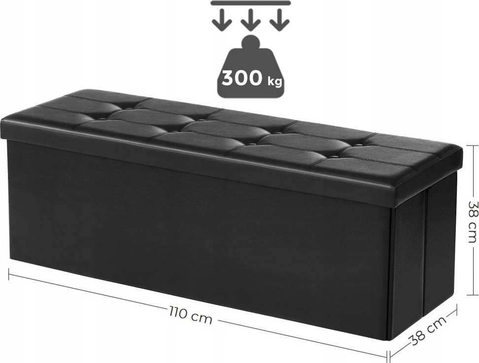 Leobert Pufas su daiktadėže, sulankstomas, juodas, 110 × 38 × 38 cm