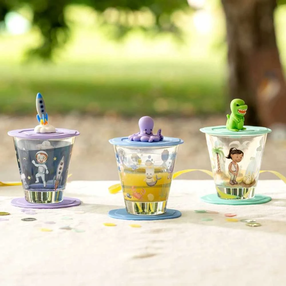 Leonardo Glass su dangteliu ir lėkšte 215 ml dinozauras BAMBINI AVVENTURA -