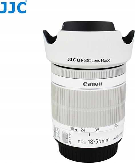 JJC objektyvo gaubtas Ew-63c tipo saulės skydelis, skirtas Canon Ef-s 18-55 mm – baltas