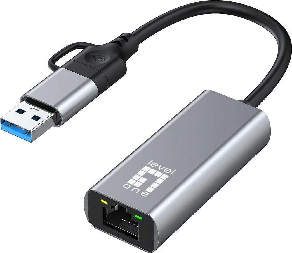 Level One Adapteris USB LevelOne RJ-45 - USB-C + USB-A Sidabrinė (USB-0423)
