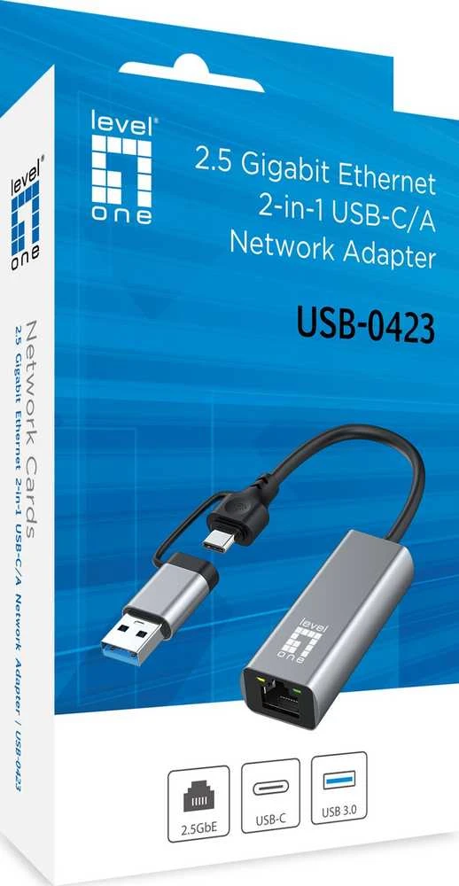 Level One Adapteris USB LevelOne RJ-45 - USB-C + USB-A Sidabrinė (USB-0423)