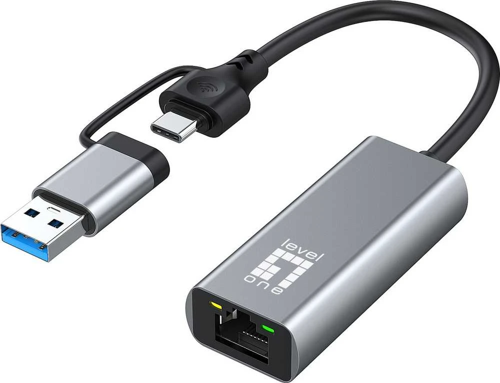 Level One Adapteris USB LevelOne RJ-45 - USB-C + USB-A Sidabrinė (USB-0423)
