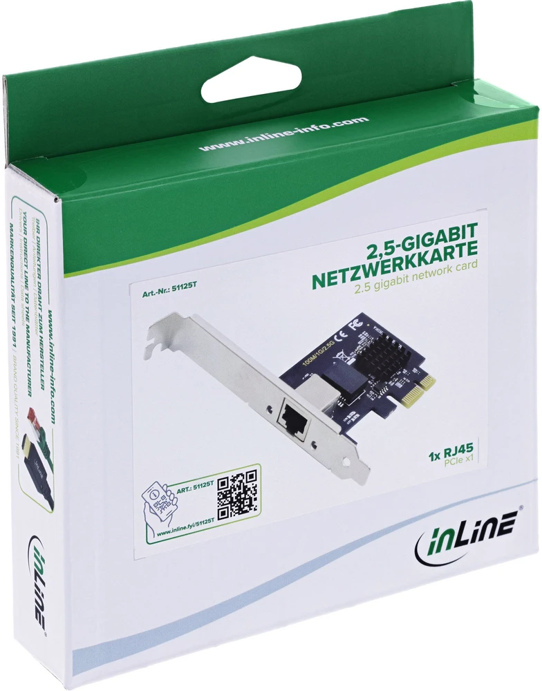„Level One Games InLine 51125T“ 2,5 gigabito tinklo plokštė – RJ45 2,5 Gb/s – PCIe x1