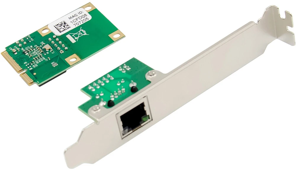 „Level One Games InLine® Mini-PCIe Gigabit“ tinklo plokštė, 1x RJ45, pusės dydžio, įskaitant RJ45 modulį