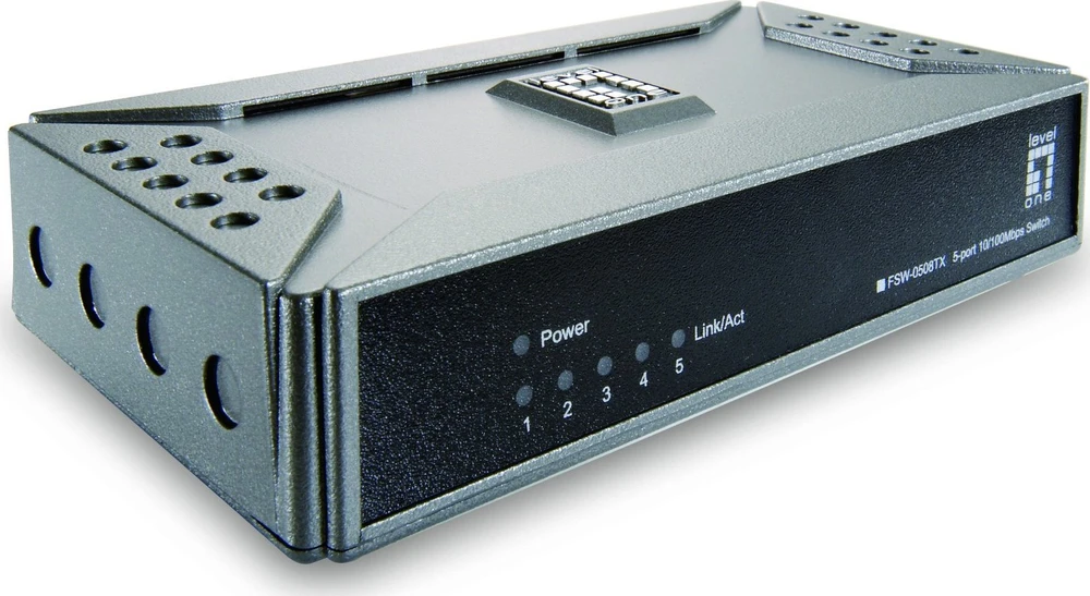 Šakotuvas Level One LevelOne FSW-0508TX tinklo komutatorius Ne-valdomas Fast Ethernet (10/100) Juoda, Pilka